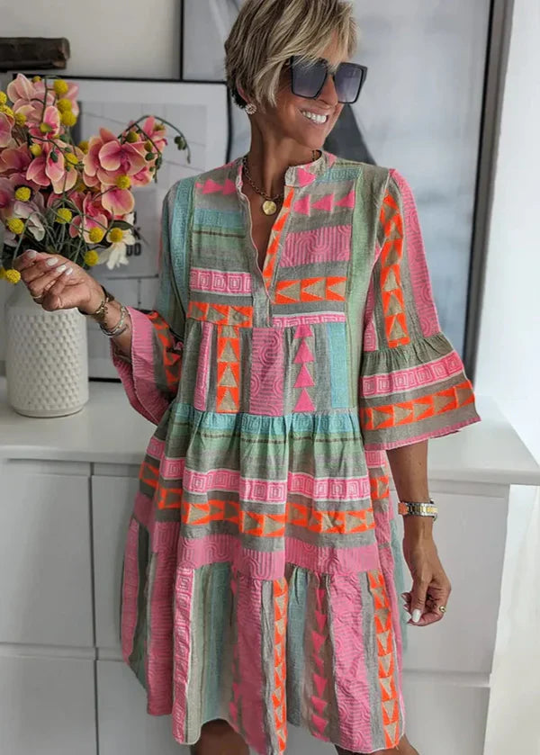 Ava - Chic V-Neck Cotton Hemp Summer Dress